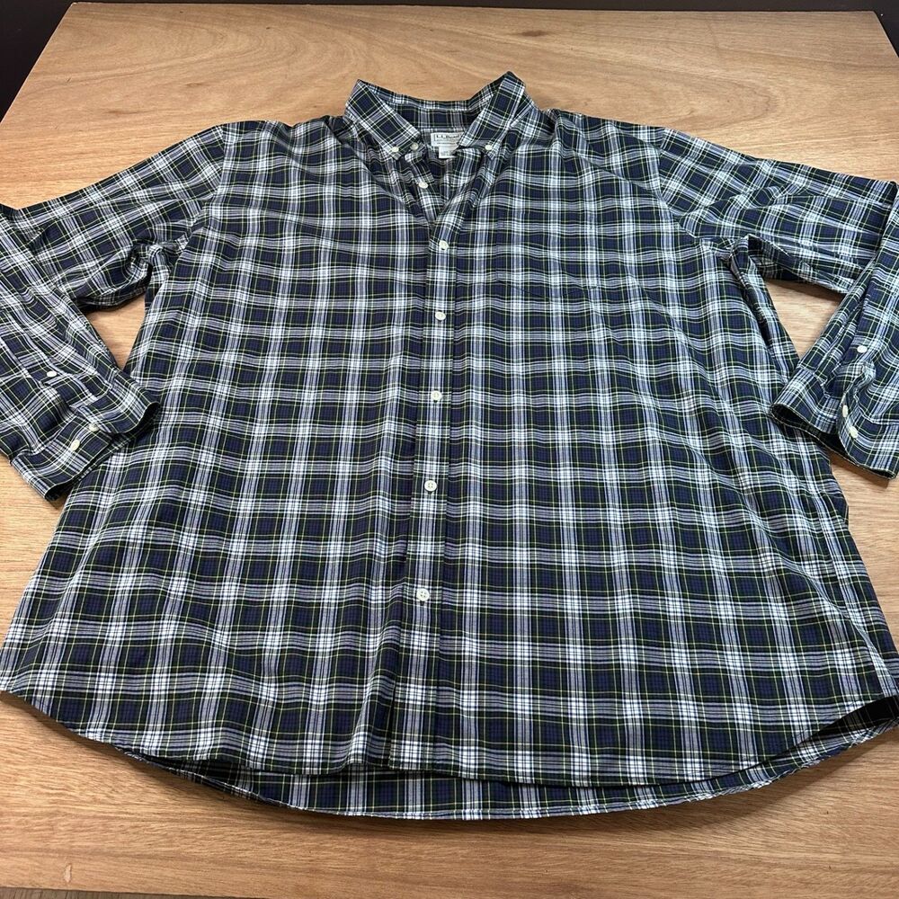 L.L.Bean Traditional Fit Plaid Button Down Shirt Men’s XXL Blue Green Cotton